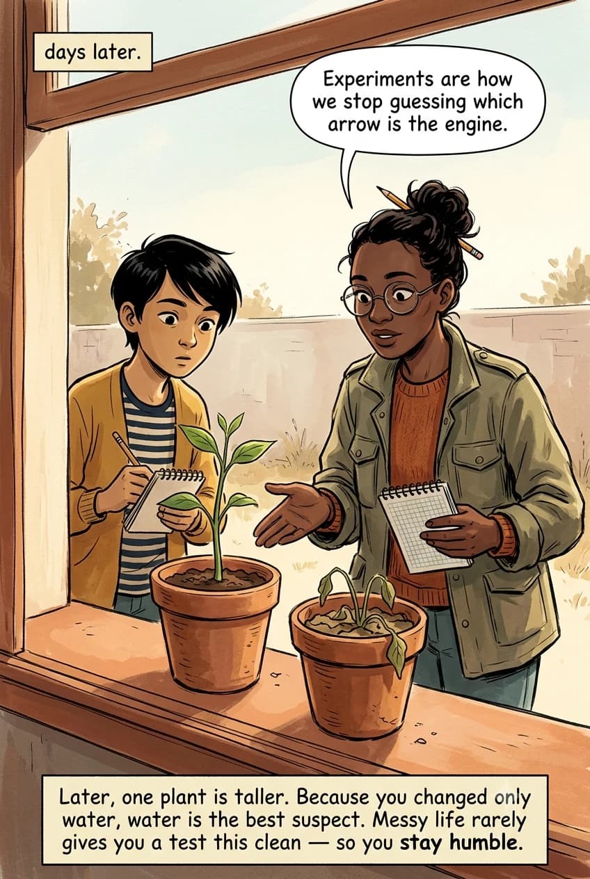 On the same windowsill, a watered plant stands taller beside a drooping dry plant.