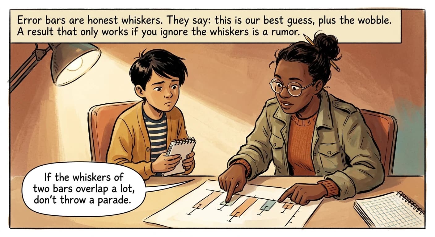 A kid stares at a streak of heads-up coins on a table while a researcher treats it as ordinary luck in a small sample.